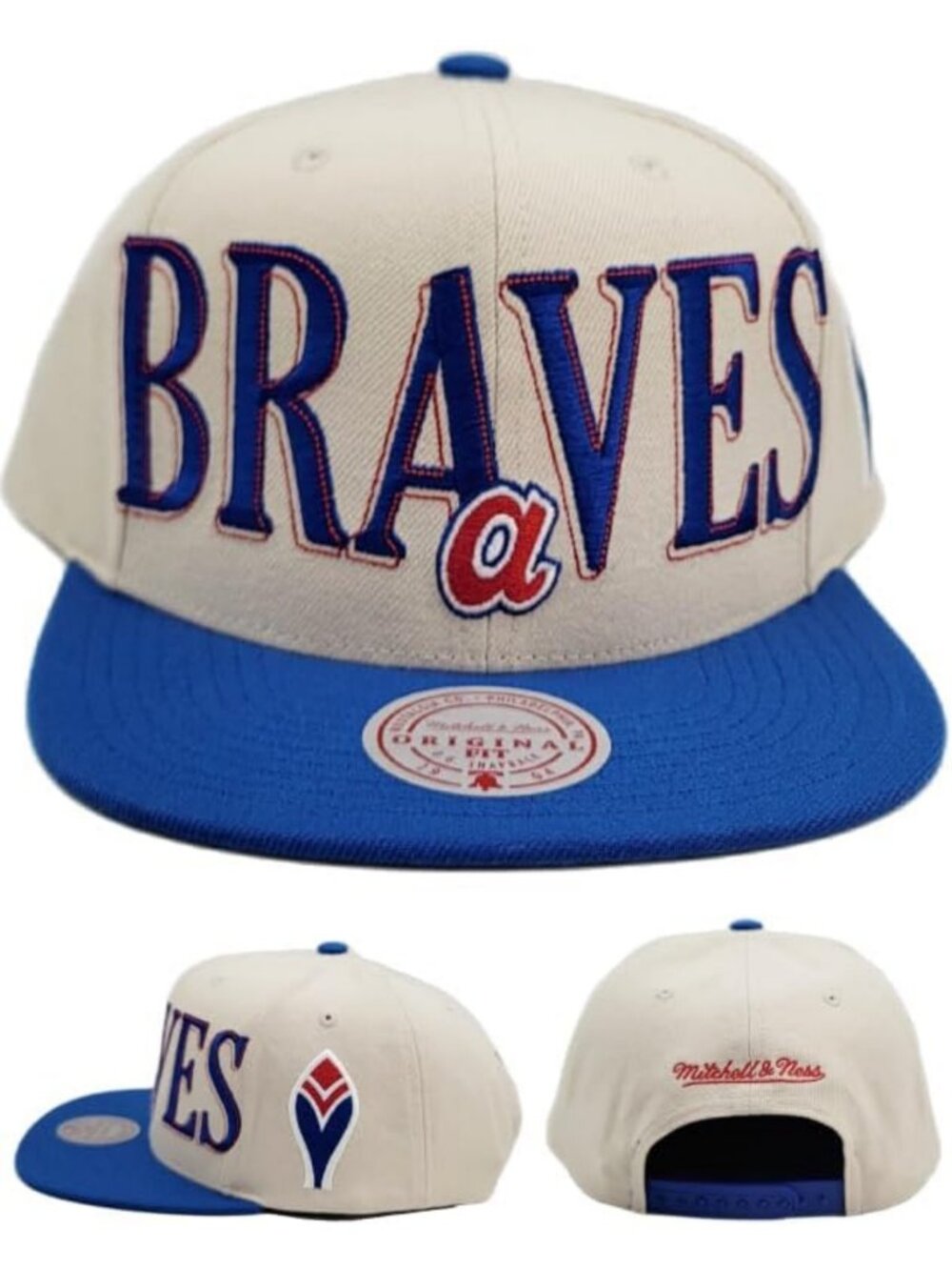Vintage MLB Atlanta Braves Snapback Hat - Blue & Cream, Adjustable Cap, Retro